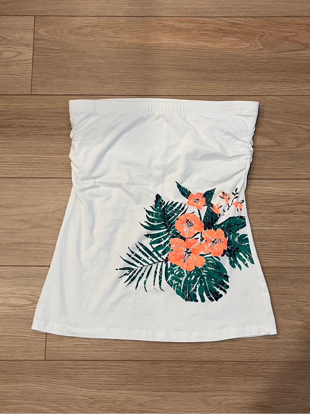 Blue Crush Y2K White Tropical Floral Ruched Strapless Tube Top Size L
